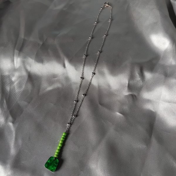 Collier perle de rocaille et résine vert - Image 3